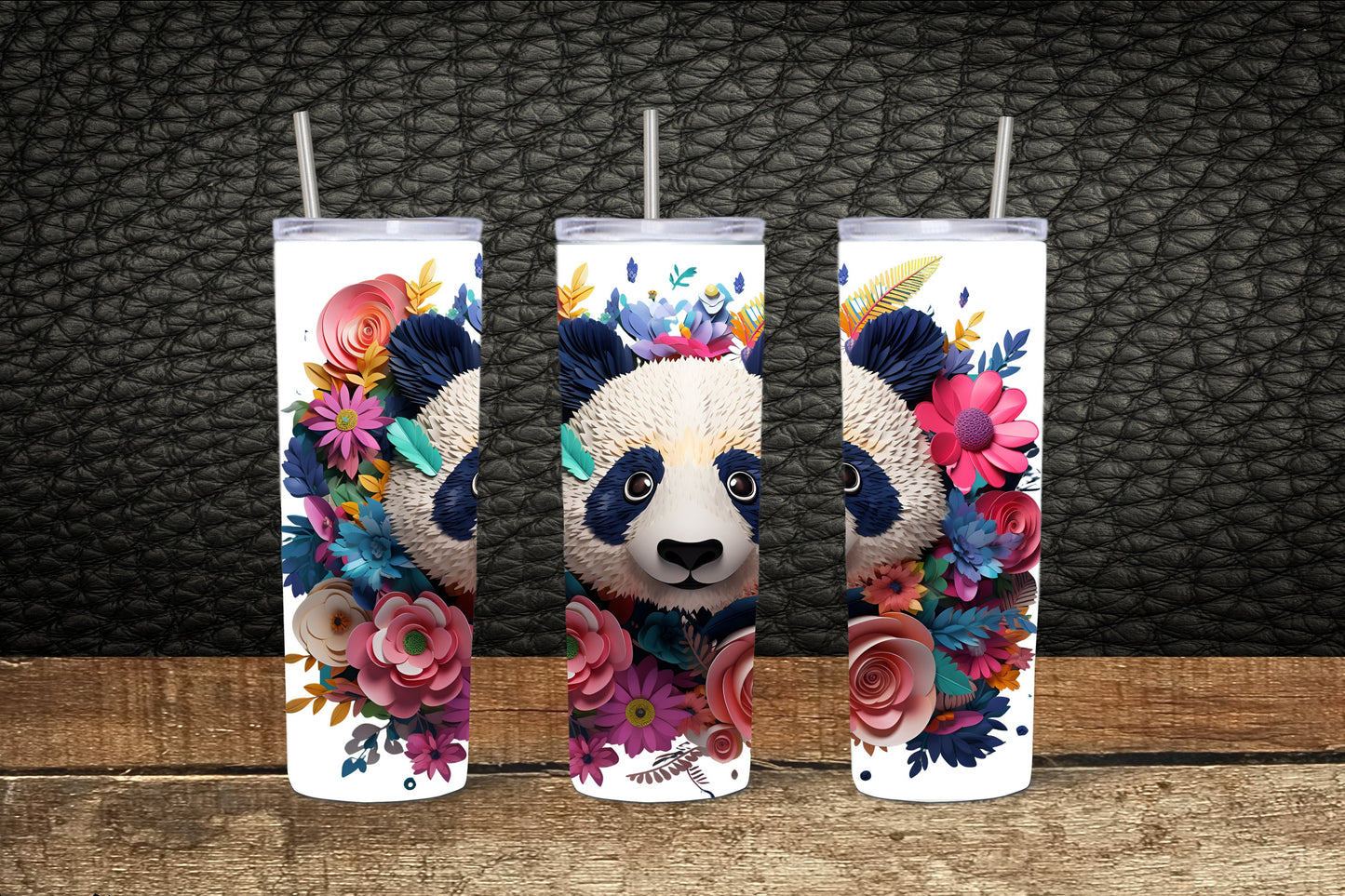 3D floral panda tumbler in 20 or 30 ounce sizes