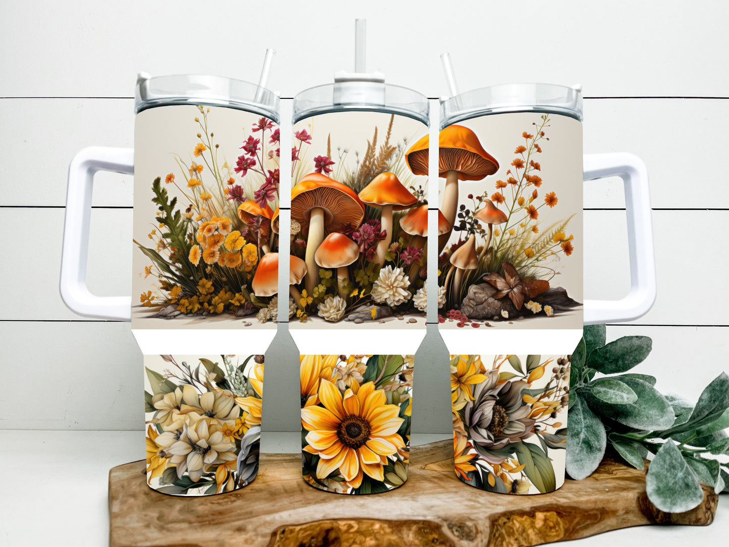 40 ounce mushroom and wildflower tumbler wih the option to personalize